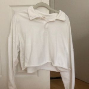 White cropped collared brandy Melville sweatshirt